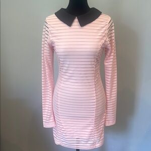 Striped Pink Dress with Black Collar